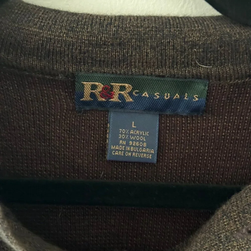 R&R‎ Casuals Vintage Preppy Men's Large Argyle Grandpa Wool Blend Sweater
